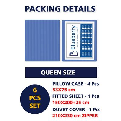 6 Pieces Queen Size Bed Sheet Set With Duvet Cover Bedding Set - Navy Blue
