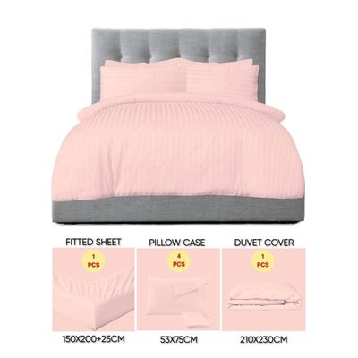 6 Pieces Queen Size Bed Sheet Set With Duvet Cover Bedding Set - Pink