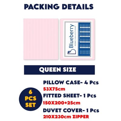 6 Pieces Queen Size Bed Sheet Set With Duvet Cover Bedding Set - Pink