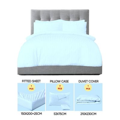 6 Pieces Queen Size Bed Sheet Set With Duvet Cover Bedding Set - Sky Blue