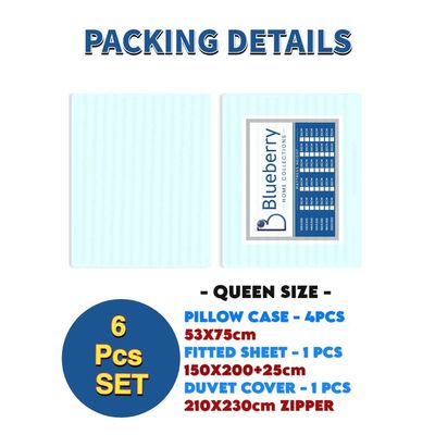 6 Pieces Queen Size Bed Sheet Set With Duvet Cover Bedding Set - Sky Blue