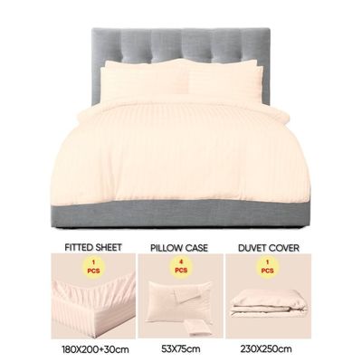6 Pieces King Size Bed Sheet Set With Duvet Cover Bedding Set - Beige