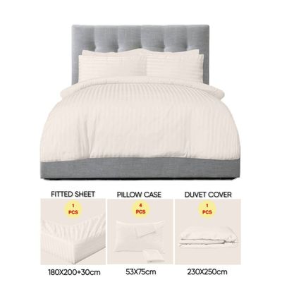 6 Pieces King Size Bed Sheet Set With Duvet Cover Bedding Set - Ivory