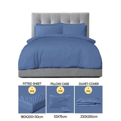 6 Pieces King Size Bed Sheet Set With Duvet Cover Bedding Set - Navy Blue
