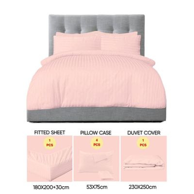6 Pieces King Size Bed Sheet Set With Duvet Cover Bedding Set - Pink