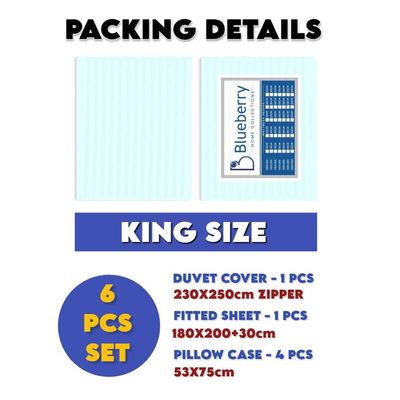 6 Pieces King Size Bed Sheet Set With Duvet Cover Bedding Set - Sky Blue