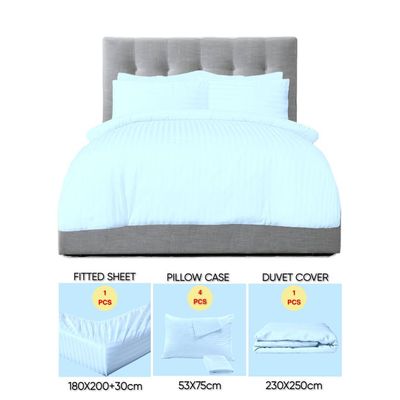 6 Pieces King Size Bed Sheet Set With Duvet Cover Bedding Set - Sky Blue