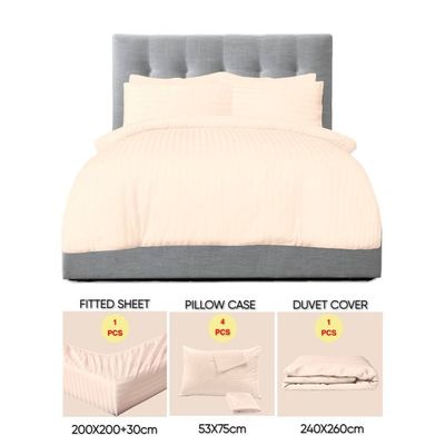 6 Pieces Super King Bed Sheet Set With Duvet Cover Bedding Set - Beige