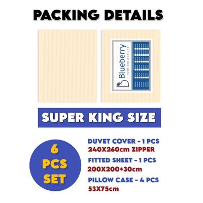 6 Pieces Super King Bed Sheet Set With Duvet Cover Bedding Set - Beige
