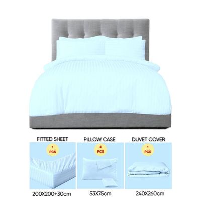 6 Pieces Super King Bed Sheet Set With Duvet Cover Bedding Set - Sky Blue