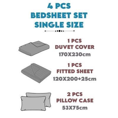 4 Pieces Single Size Bedding Cover Set - Green