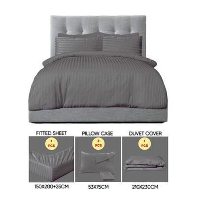 6 Pieces Queen Size Bedding Cover Set - Dark Grey