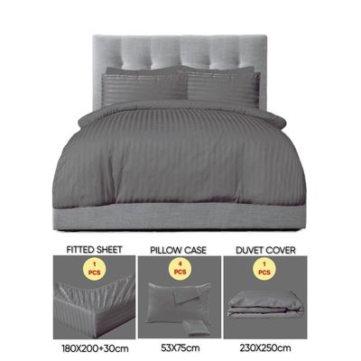 6 Pieces King Size Bedding Cover Set - Dark Grey