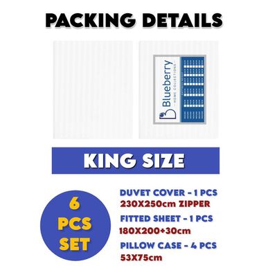 6 Pieces King Size Bedding Cover Set - White