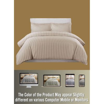 4 Pieces Striped Single Duvet Cover Set - Beige