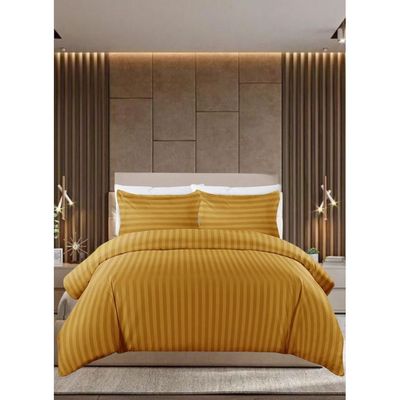 6 Pieces Striped Queen Duvet Cover Set - Gold