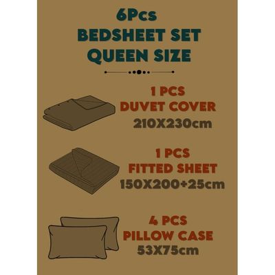 6 Pieces Striped Queen Duvet Cover Set - Maroon