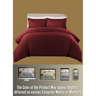 6 Pieces Striped Queen Duvet Cover Set - Maroon