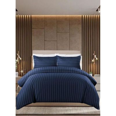 6 Pieces Striped Queen Duvet Cover Set - Navy Blue