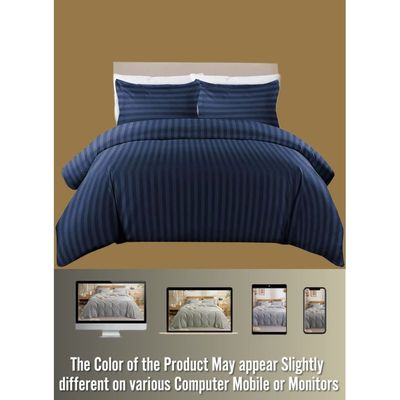 6 Pieces Striped Queen Duvet Cover Set - Navy Blue