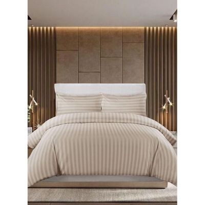 6 Pieces Striped King Duvet Cover Set - Beige