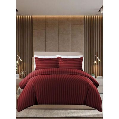 6 Pieces Striped King Duvet Cover Set - Maroon