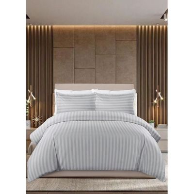 6 Pieces Striped King Duvet Cover Set - Silver
