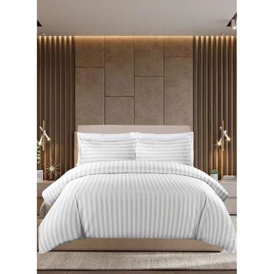 6 Pieces Striped King Duvet Cover Set - White