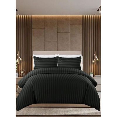 6 Pieces Striped Super King Duvet Cover Set - Black
