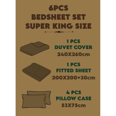 6 Pieces Striped Super King Duvet Cover Set - Dark Grey