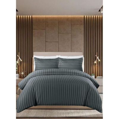 6 Pieces Striped Super King Duvet Cover Set - Dark Grey