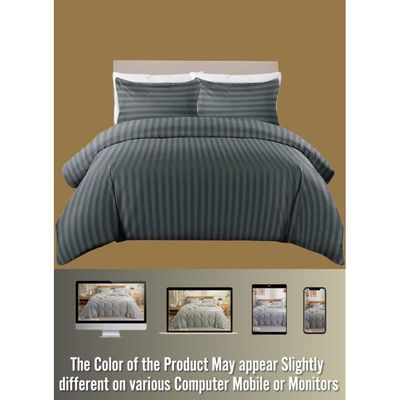 6 Pieces Striped Super King Duvet Cover Set - Dark Grey