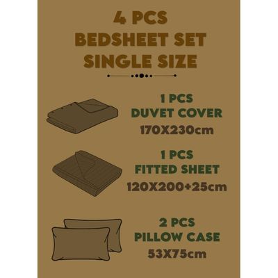 4 Pieces Single Size Duvet Cover Set with Fitted sheet and Pillowcases - Gold