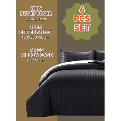 6 Pieces King Size Duvet Cover Set with Fitted sheet and Pillowcases - Black