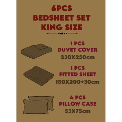 6 Pieces King Size Duvet Cover Set with Fitted sheet and Pillowcases - Dark Grey