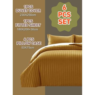 6 Pieces King Size Duvet Cover Set with Fitted sheet and Pillowcases - Gold