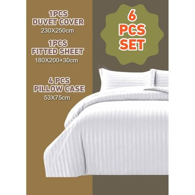 6 Pieces King Size Duvet Cover Set with Fitted sheet and Pillowcases - White