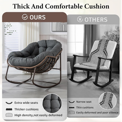Large Indoor Outdoor Rocking Chair, Oversized Rocking Papasan Chair with Thick Cushion and Frame Outdoor Rocker, Comfy Wicker Egg Chairs Lounge for Outside Porch Patio Backyard Balcony (Dark Grey)