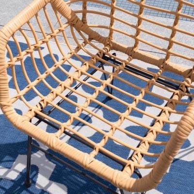 Wooden Twist Modern Bistro Design Rattan & Steel Outdoor Dining Table Set with Cushions for Café, Restaurant, Patio, Garden