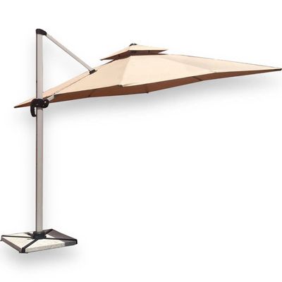 Wooden Twist Sunshade Aluminium Garden Umbrella with Rotating Handle Stylish Outdoor Patio Decor and UV-Resistant Canopy 3 x 3 Meter