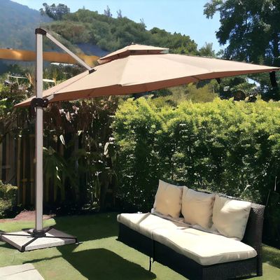 Wooden Twist Sunshade Aluminium Garden Umbrella with Rotating Handle Stylish Outdoor Patio Decor and UV-Resistant Canopy 3 x 3 Meter