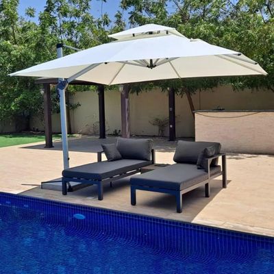 Wooden Twist Sunshade Aluminium Garden Umbrella with Rotating Handle Stylish Outdoor Patio Decor and UV-Resistant Canopy Off-White (3 x 3 Meter)