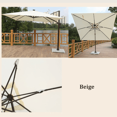 Wooden Twist Sunshade Aluminium Garden Umbrella with Rotating Handle Stylish Outdoor Patio Decor and UV-Resistant Canopy Off-White (3 x 4 Meter)