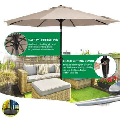 Wooden Twist Velcro Round Outdoor Umbrella with Rotating Handle UV-Resistant Canopy for Patio & Garden Valet Parking
