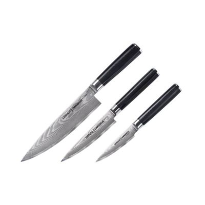Samura Damascus Set Of 3 Kitchen Knives In A Gift Box: Paring Knife, Utility Knife, Chef'S Knife