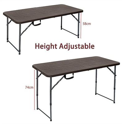 Jeffcoco Furniture Wood Design Outdoor Camping Table,Heavy Duty Plastic Outdoor Folding Picnic Table,Folding Trestle Table (1.2M Brown)
