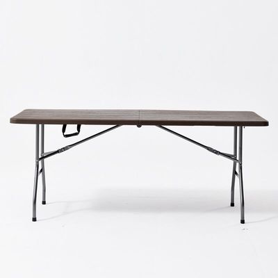 Jeffcoco Furniture Wood Design Outdoor Camping Table,Heavy Duty Plastic Outdoor Folding Picnic Table,Folding Trestle Table (1.8M Brown)