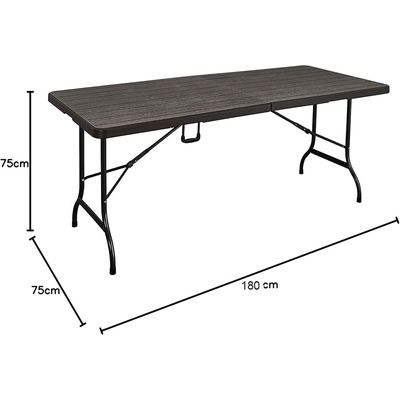 Jeffcoco Furniture Wood Design Outdoor Camping Table,Heavy Duty Plastic Outdoor Folding Picnic Table,Folding Trestle Table (1.8M Brown)