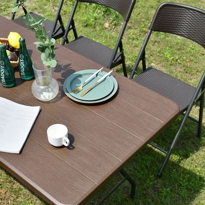 Jeffcoco Furniture Wood Design Outdoor Camping Table,Heavy Duty Plastic Outdoor Folding Picnic Table,Folding Trestle Table (1.8M Brown)