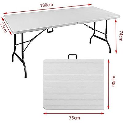 Jeffcoco Furniture Outdoor Camping Table,Heavy Duty Plastic Outdoor Folding Picnic Table,Folding Trestle Table (1.8M White,wood)